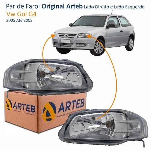 Par de Farol Principal Vw Gol G4 2005 Até 2008 Original Arteb Máscara Cinza