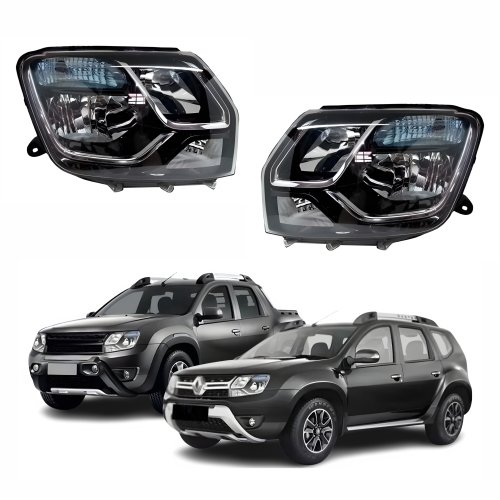 Par de Farol Renault Duster Oroch 2015 Até 2019 Cúpula Azul