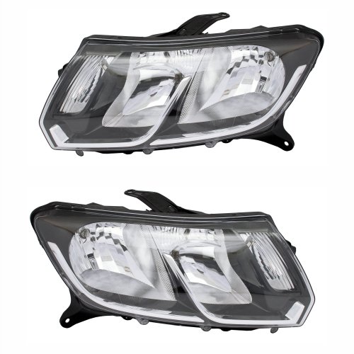 Par de Farol Renault Logan Sandero 2015 até 2019 Máscara Negra Friso Cromado