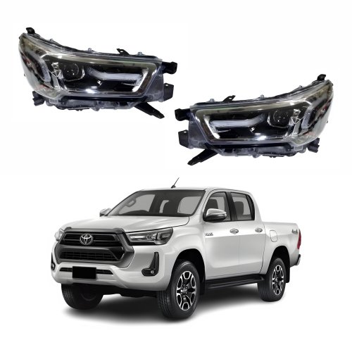 Par de Farol Toyota Hilux Srv 2021 Até 2023 Com Led Com Aro Cromado