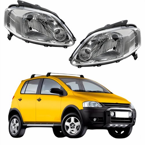 Par de Farol Vw Crossfox 2005 Até 2010 Máscara Cromada