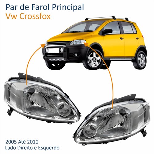 Par de Farol Vw Crossfox 2005 Até 2010 Máscara Cromada