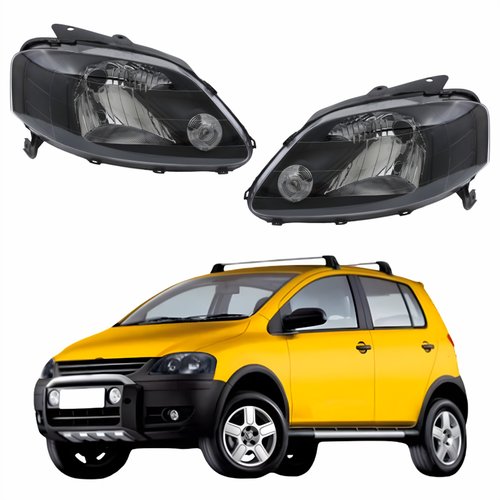 Par de Farol Vw Crossfox 2005 Até 2010 Máscara Negra