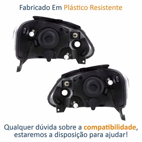 Par de Farol Vw Fox 2003 Até 2009 Crossfox 2005 Até 2010 Spacefox 2005 Até 2009 Máscara Negra