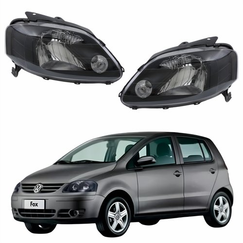 Par de Farol Vw Fox 2003 Até 2009 Máscara Negra