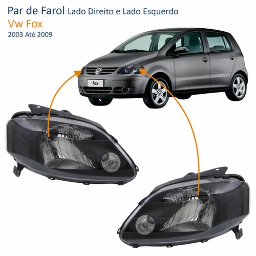 Par de Farol Vw Fox 2003 Até 2009 Máscara Negra