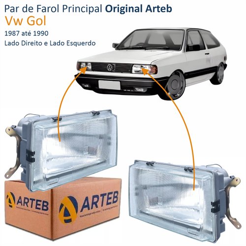 Par de Farol Vw Gol 1987 Até 1990 Original Arteb Longo Alcance