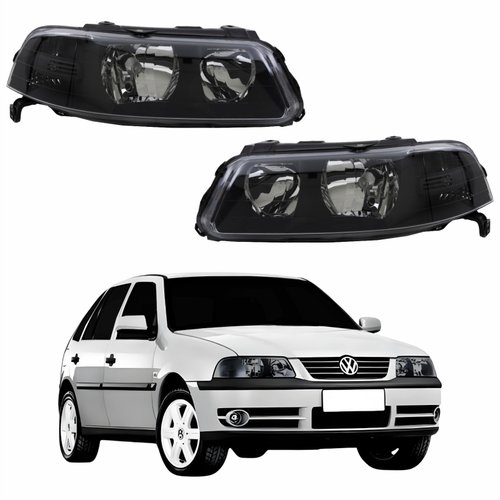 Par de Farol VW Gol G3 1999 Até 2005 Original Arteb Foco Duplo Máscara Negra