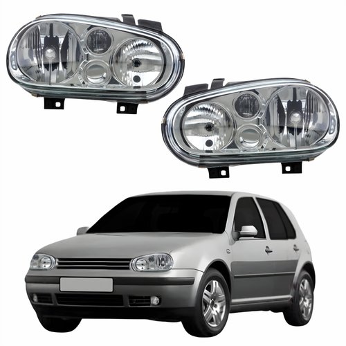 Par de Farol Vw Golf 1999 até 2006 Original Arteb Máscara Cromada