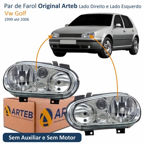 Par de Farol Vw Golf 1999 até 2006 Original Arteb Máscara Cromada