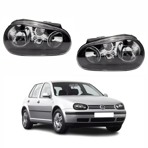 Par de Farol Vw Golf 1999 Até 2007 Máscara Negra Sem Auxiliar Manual/Elétrico