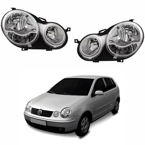 Par de Farol Vw Polo 2003 Até 2006 Foco Duplo Máscara Cromada