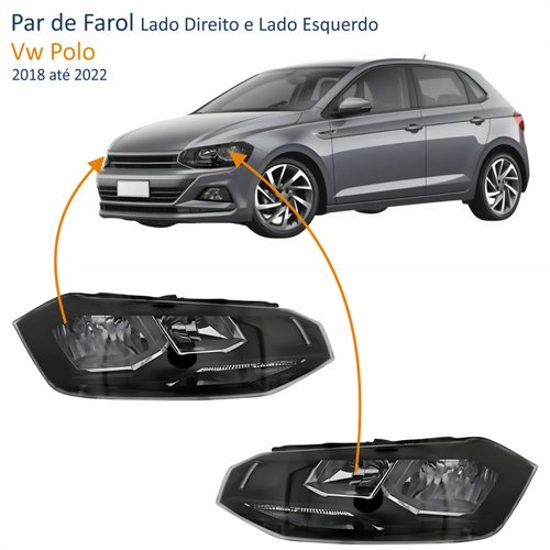 Par de Farol Vw Polo 2018 Até 2022 Máscara Negra Com Friso Preto
