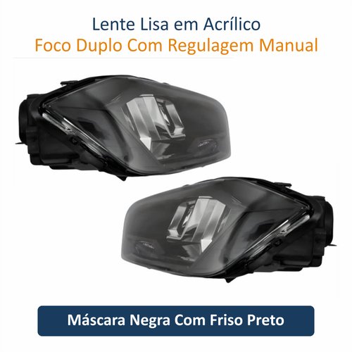 Par de Farol Vw Polo 2018 Até 2022 Máscara Negra Com Friso Preto