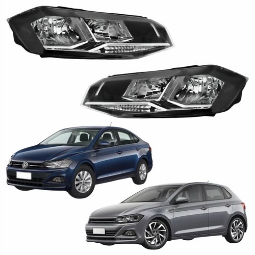 Par de Farol Vw Polo Virtus 2018 Até 2022 Máscara Negra Com Friso Cromado