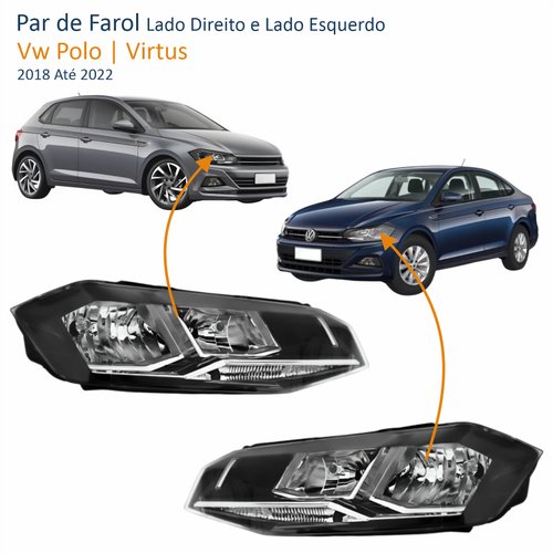 Par de Farol Vw Polo Virtus 2018 Até 2022 Máscara Negra Com Friso Cromado