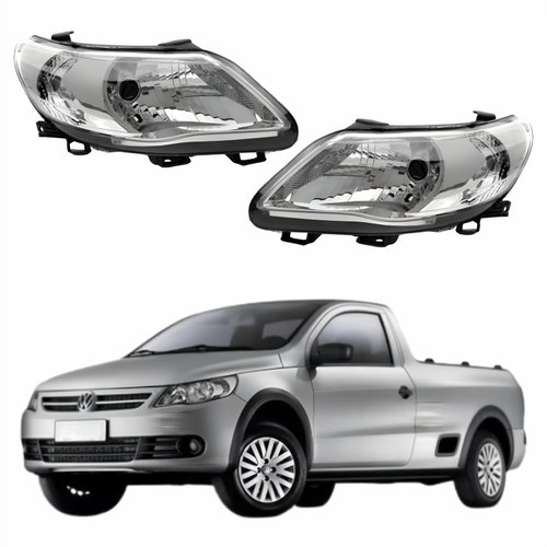 Par de Farol Vw Saveiro G5 2008 Até 2013 Máscara Cromada