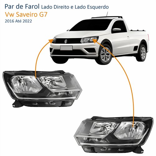 Par de Farol Vw Saveiro G7 2016 Até 2022 Foco Duplo