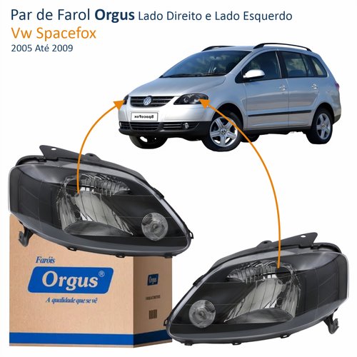 Par de Farol Vw Spacefox 2005 Até 2009 ORGUS Máscara Negra