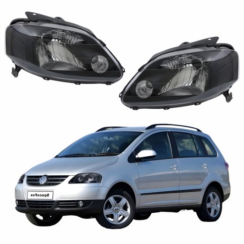 Par de Farol Vw Spacefox 2005 Até 2009 Original Arteb Máscara Negra