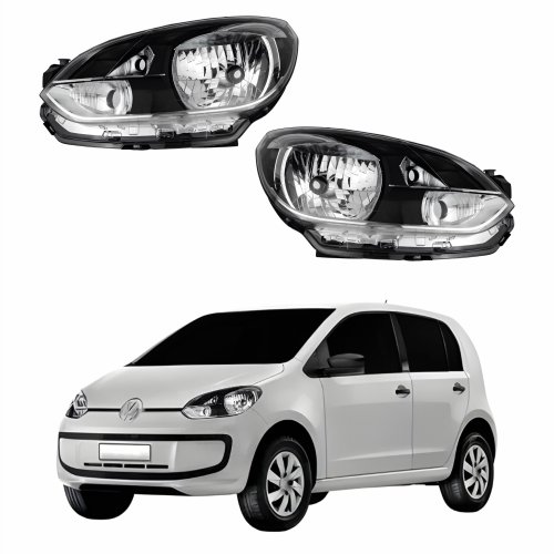 Par de Farol Vw Up 2014 Até 2017 Com Friso Cromado