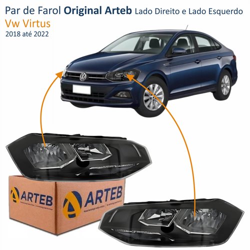 Par de Farol Vw Virtus 2018 Até 2022 Original Arteb Máscara Negra Com Friso Preto