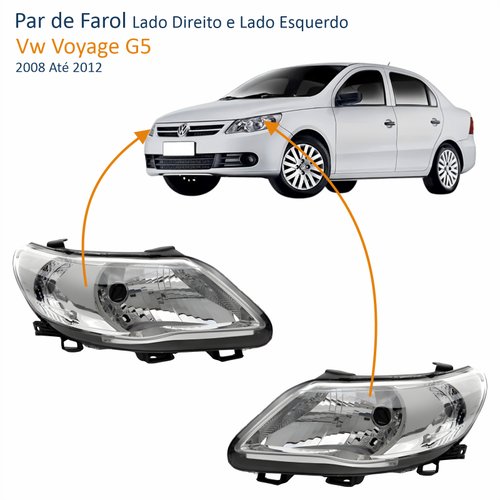 Par de Farol Vw Voyage G5 2008 Até 2012 Máscara Cromada