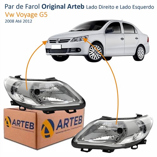 Par de Farol Vw Voyage G5 2008 Até 2012 Original Arteb Máscara Cromada
