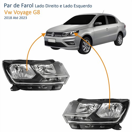 Par de Farol Vw Voyage G8 2018 Até 2023 Foco Duplo