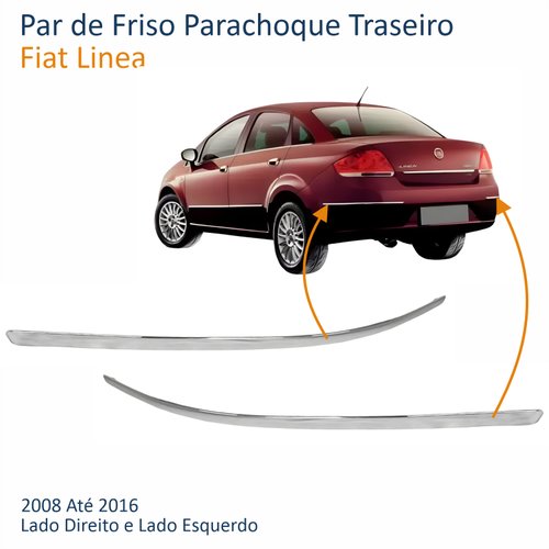 Par de Friso Parachoque Traseiro Fiat Linea 2008 Até 2016 Cromado