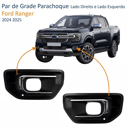 Par de Grade Parachoque Ford Ranger 2024 2025 Com Furo Com Moldura Cromada