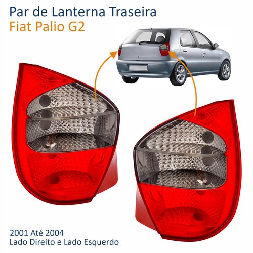 Par de Lanterna Fiat Palio G2 2001 Até 2004 Fumê Carcaça Vermelha