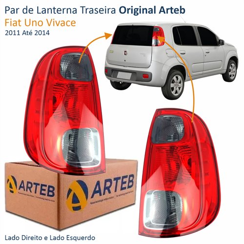 Par de Lanterna Traseira Fiat Uno Vivace 2011 Até 2014 Original Arteb Fumê