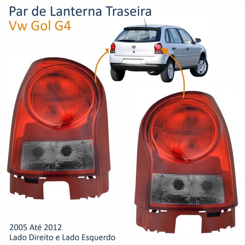 Par de Lanterna Traseira Vw Gol G4 2005 Até 2012 Carcaça Vermelha Bicolor Fumê