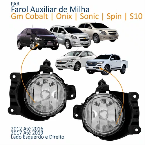 Par Farol Auxiliar De Milha Gm Cobalt Onix Sonic Spin 2012 Até 2016 S10 2017 Até 2019