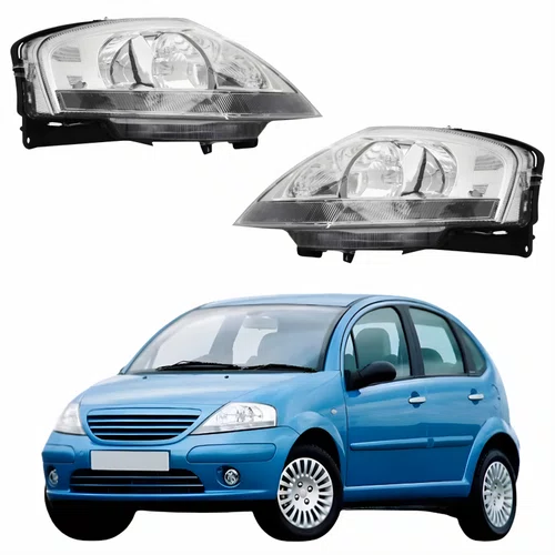 Par Farol Citroen C3 2003 Até 2012 Cromado Elétrico Com Motor