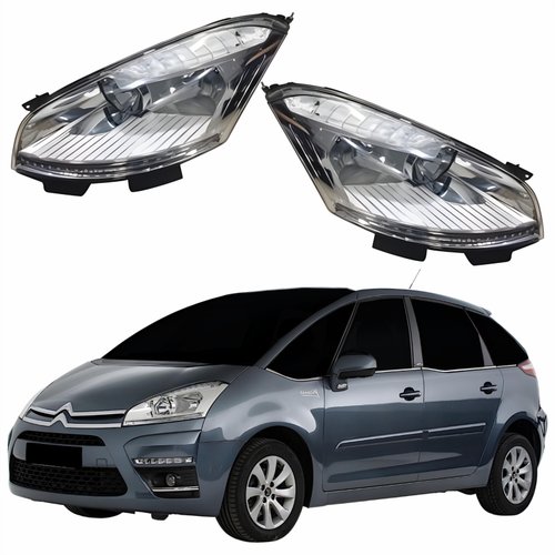 Par Farol Citroen C4 Gran Picasso 2007 2008 2009 2010 Máscara Cromada Com Pisca