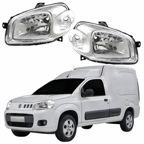 Par Farol Fiat Fiorino 2014 Até 2019 Máscara Cromada