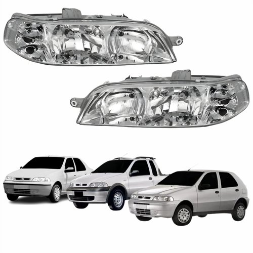 Par Farol Principal Fiat Palio Siena Strada 2001 2002 2003 2004 Carcaça Cinza