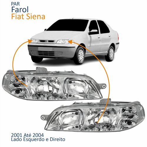Par Farol Principal Fiat Siena 2001 2002 2003 2004 Carcaça Cinza