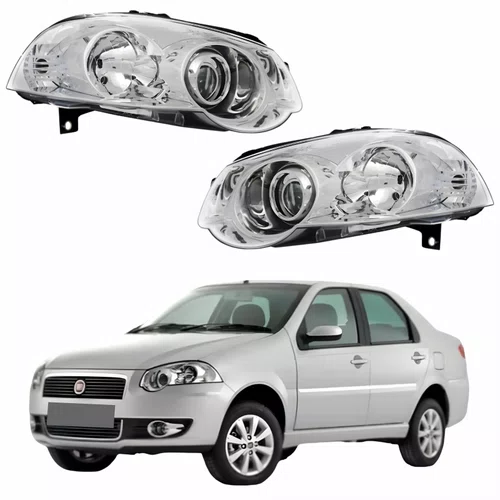 Par Farol Fiat Siena 2008 Até 2012 Máscara Cromada Com Anel Cromado