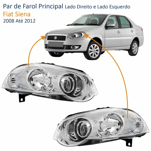 Par Farol Fiat Siena 2008 Até 2012 Máscara Cromada Com Anel Cromado