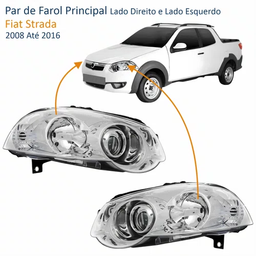Par Farol Fiat Strada 2008 Até 2016 Máscara Cromada Com Anel Cromado
