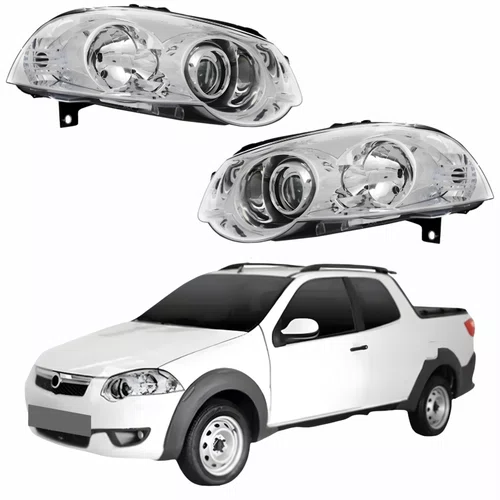 Par Farol Fiat Strada 2008 Até 2016 Máscara Cromada Com Anel Cromado