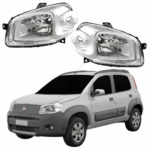 Par Farol Fiat Uno Way 2010 2011 2012 2013 2014 Máscara Cromada
