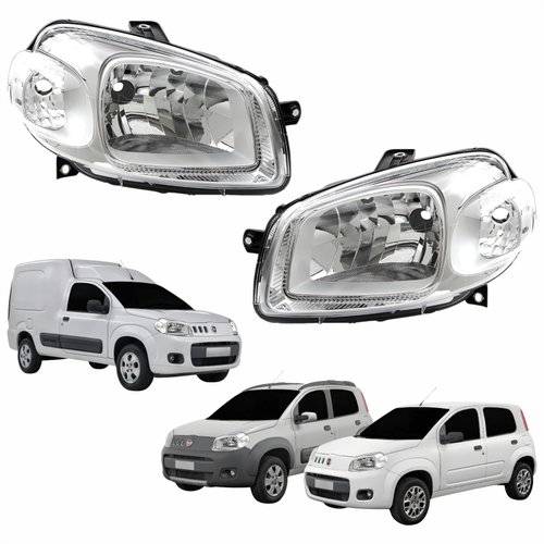 Par de Farol Fiat Uno Way Vivace 2010 Até 2014 Fiorino 2014 Até 2019 Original Arteb Máscara Cromada