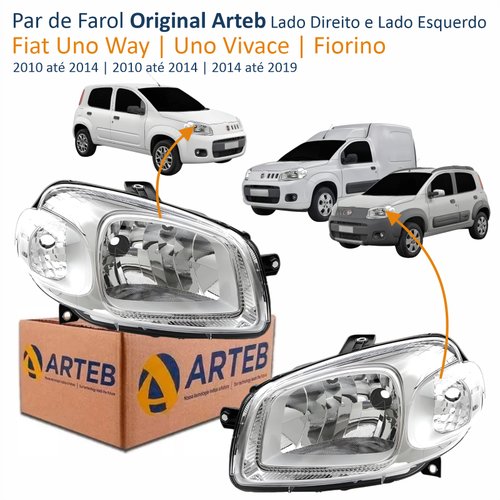 Par de Farol Fiat Uno Way Vivace 2010 Até 2014 Fiorino 2014 Até 2019 Original Arteb Máscara Cromada