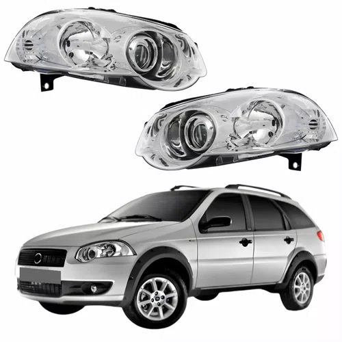 Par Farol Fiat Weekend 2008 Até 2016 Máscara Cromada Com Anel Cromado