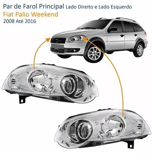 Par Farol Fiat Weekend 2008 Até 2016 Máscara Cromada Com Anel Cromado
