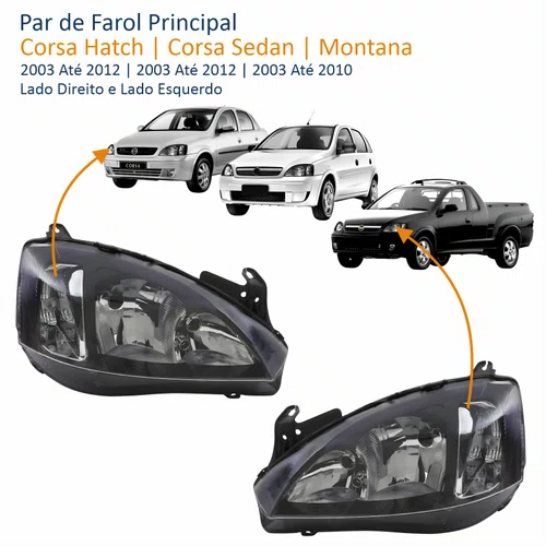 Par Farol GM Corsa 2003 Até 2012 Montana 2003 Até 2010 Foco Duplo Máscara Negra Pisca Liso